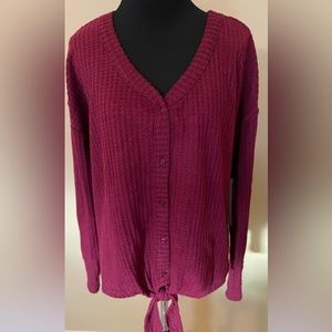 Lady’s Absolutely Famous Purple Wine Knit Tie Sweater Lacy Back 
Size XL